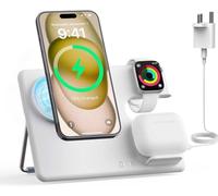 JoyGeek Charger Stand with MagSafe, 3 in 1 Wireless Charging Station for i Phone 16/15/14/13/12, Multi Charger Station for iWatch 10-2/Ultra, Charging Stand for AirPods 4/Pro/3/2-White