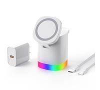 JoyGeek Charger with 4 RBG Night Light, Foldable 3-in-1 Wireless Charging Station for iPhone 16/15/14/13/12 Series, Wireless Charger for iWatch 10-2, Air-Pods 4/3/2/Pro, White