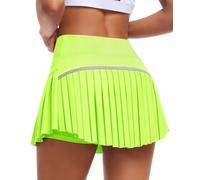 JoyGirl Pleated Tennis Skirt for Women with Shorts High Waisted Golf Skirts Athletic Skort with Pockets(Green-Fluorescent, M)