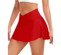 JoyGirl Women's Crossover Tennis Skirt with Shorts Pleated Athletic Golf Skort High Waist School Mini Skirts with Pockets (Red,S)