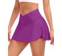 JoyGirl Women's Crossover Tennis Skirt with Shorts Pleated Athletic Golf Skort High Waist School Mini Skirts with Pockets (Purple,2XL)