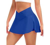 JoyGirl Women's Crossover Tennis Skirt with Shorts Pleated Athletic Golf Skort High Waist School Mini Skirts with Pockets (Blue,M)