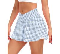 JoyGirl Women's Crossover Tennis Skirt with Shorts Pleated Athletic Golf Skort High Waist School Mini Skirts with Pockets (Blue Print,S)