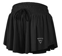JoyGirl Womens Flowy Running Shorts 2 in 1 Gym Shorts (Black,M)
