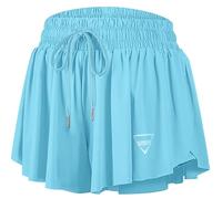 JoyGirl Womens Flowy Running Shorts 2 in 1 Gym Shorts (Light Blue,M)