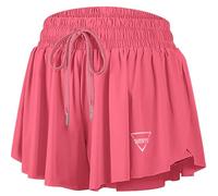 JoyGirl Womens Flowy Running Shorts 2 in 1 Gym Shorts (Peachy Pink,XL)