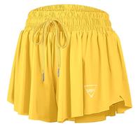 JoyGirl Womens Flowy Running Shorts 2 in 1 Gym Shorts (Yellow,L)