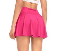JoyGirl Womens Pleated Tennis Skirt with Shorts High Waisted Athletic Golf Skort with Pockets School Mini Skirts (Hot Pink,XL)