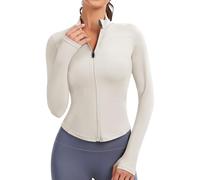 JoyGirl Womens Running Jacket Long Sleeve Cropped Workout Yoga Sport Tops Lightweight Athletic Zip Up Gym T-Shirt with Thumb Holes (Light Grey, M)