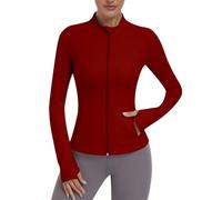 JoyGirl Womens Zip Up Sport Running Jacket with Pockets Long Sleeve Workout Jackets Slim Fit Gym Yoga Tops with Thumb Holes (Red,2XL)