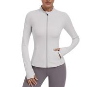 JoyGirl Womens Zip Up Sport Running Jacket with Pockets Long Sleeve Workout Jackets Slim Fit Gym Yoga Tops with Thumb Holes (Light Grey,S)