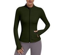 JoyGirl Womens Zip Up Sport Running Jacket with Pockets Long Sleeve Workout Jackets Slim Fit Gym Yoga Tops with Thumb Holes (Green,M)