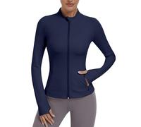 JoyGirl Womens Zip Up Sport Running Jacket with Pockets Long Sleeve Workout Jackets Slim Fit Gym Yoga Tops with Thumb Holes (Navy Blue,XL)