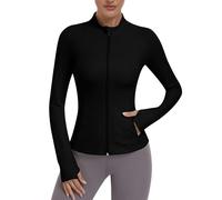 JoyGirl Womens Zip Up Sports Running Jacket with Pockets (Black,2XL)