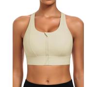 JoyGirl Zip Front Sports Bra High Impact Racerback Bra (Beige White,M)