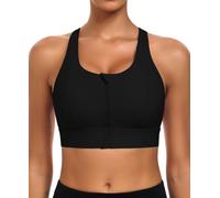 JoyGirl Zip Front Sports Bra High Impact Racerback Bra (Black,S)