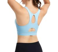 JoyGirl Zip Front Sports Bra High Impact Racerback Bra (Light Blue,L)
