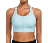 JoyGirl Zip Front Sports Bra High Impact Racerback Bra (Light Blue,S)