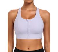JoyGirl Zip Front Sports Bra High Impact Racerback Bra (Light Purple,L)