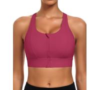JoyGirl Zip Front Sports Bra High Impact Racerback Bra (Ripe Raspberry,M)
