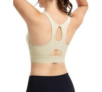 JoyGirl Zip Front Sports Bras Women High Impact Support Bra (Beige White-1,L)
