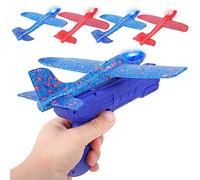 JOYGOGO Airplane Launcher Toy, 4 Pack LED Foam Throwing Glider Plane with Launcher, Aeroplane Toys, Outdoor Garden Sport Game Toys, Gifts for 3 4 5 6 7 8 9 Years Old Boys Girls