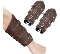 Joygoodta 1 Pair Arm Guards, Faux PU Leather Bracers One Size Buckle Armor Adjustable Medieval Armor, Vintage Viking for Role Play Cosplay Leather Bracers