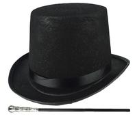 Joygoodta 2Pcs Top Hat Costume Set, Black Top Hat with 80cm Cane for Halloween, Magician, 1920s Party & Cosplay