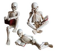 Joygoodta 3Pcs Halloween Skeleton Statue Creative Reading Skeleton Decor Halloween Skull Figurine for Indoor Fireplace Home Kitchen Desk Office Party