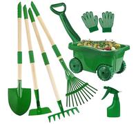 Joygoodta 7Pcs Kids Gardening Set, Toddler Gardening Set with Wheelbarrow, Shovel, Rake and Leaf Rake, Educational Kids Garden Tools for Outdoor Backyard Play