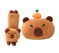 Joygoodta Capybara Car Accessories Kawaii Support Plush Car Headrest Pillow with Cute Seatbelt Covers for Kids & Adults Travel
