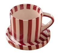 Joygoodta Ceramic Coffee Mug, 200ml Red Striped Vintage Coffee Mugs with Handle & Saucer for Home Office Cafe