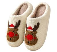 Joygoodta Christmas Slippers Cute Reindeer Slippers Suitable for EUR Size 43/44 Warm Cozy Plush Non-Slip Fuzzy Indoor House for Women and Men Red Christmas