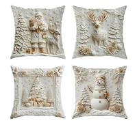 Joygoodta Christmas Throw Pillow Covers 18x18 4Pcs 3D Cute Christmas Cushion Covers Soft Fluffy Pillowcases for Sofa, Couch, Bed Decor, Style 1 Pillow Case