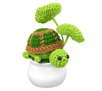 Joygoodta Crochet Turtle in Pot, 4.7in Adorable Crochet Plants Decor, Cute Green Turtle Planter with Leaf, Unique Home Desk Decoration for Plant & Animal Lovers Desk Decor