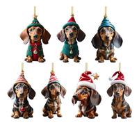Joygoodta Dachshund Christmas Ornaments 7Pcs Hanging 2D 3.15in Acrylic Dachshund Ornament Cute Vibrant Decor for Christmas Tree Wreath Garland Car Interior Style2 Decorations