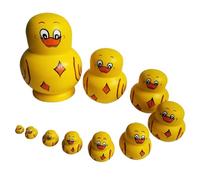 Joygoodta Duck Nesting Dolls, 10Pcs Duck Russian Nesting Doll Cute Dolls Yellow Wooden Stacked Ducks Educational Learning Toys Matryoshka for Kids Birthday