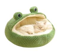 Joygoodta Frog Cat Bed Long Plush Winter Autumn Thermal Cute Cartoon Non-slip Pet Bed Detachable Insert Soft Dampproof Cat, Round with Half Roof Frog
