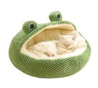 Joygoodta Frog Cat Bed Long Plush Winter Autumn Thermal Cute Cartoon Non-slip Pet Bed Detachable Insert Soft Dampproof Cat, Round with Half Roof, Frog
