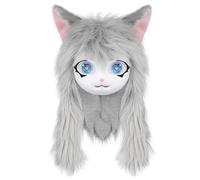 Joygoodta Furry Head Cute Plush Fursuit Head with Big Eyes, Ears & Long Hair Furry Costume for Halloween Masquerade Cosplay Party, Grey