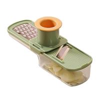 Joygoodta Garlic Slicer, 3-in-1 Super Thin Mini Grinder Cutter Grater with Hand Guard and Clear Container, Kitchen Tool (Green)