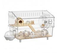 Joygoodta Large Hamster Cage, 2-Layer Spacious Hamster Cage Large with Full-View Clear Panels & Wooden Hideout for Easy Cleaning (9-Piece Set)