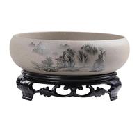 Joygoodta Lotus Bowl Planter Landscape Pattern Ceramic Lotus Bowl 7x3in Round Shallow Hydroponic Planter with Base for Water Lily Water