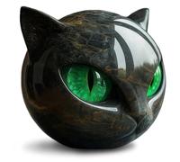 Joygoodta Luxury Black Cat Stone Sculpture Lucky Gemstone Ceramic Cats Figurines with Green Eyes Refined Decoration for Home Office Desktop