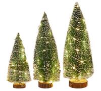 Joygoodta Mini Christmas Tree with Lights 3Pcs 3 Sizes Cedar Small Christmas Tree with Wooden Base Battery Powered for Home Office Desktop