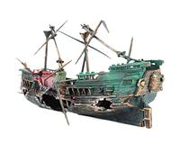 Joygoodta Pirate Ship Aquarium Decoration, Broken Shipwreck Fish Tank Ornament with Pirate Figure, Multicolor