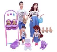 Joygoodta Pregnant Doll Set with Baby in Tummy, Dad & 5 Kids, Safe Pregnant Mother Set, 7 People with Dollhouse Accessories Pretend Play Toy for Kids, Doll