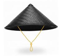 Joygoodta Rice Hat 14in Conical Cool Black Drawstring Bamboo Hat Traditional Asian Style Comfort Wear for Women Men