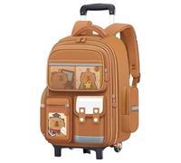 Joygoodta Rolling Backpack with Wheels, Large Capacity Capybara Backpack with Multiple Compartments Cartoon Print School Bag with Reflective Strap Retractable Handle for Boys Girls