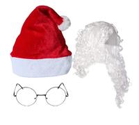 Joygoodta Santa Beard and Wig Set with Hat and Glasses 3Pcs/Set Realistic Christmas Costume Cute Curly Hair Santa Claus Costume for Cosplay Party Beard